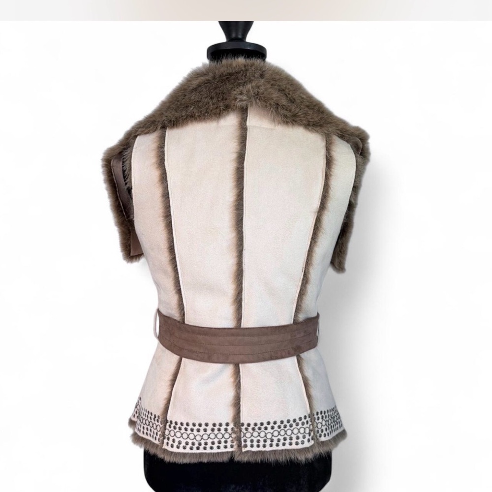 Y2K Guess Faux Fur Vest in Taupe and Brown XS - Picture 3 of 10
